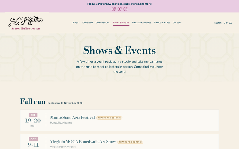 Shows & Events after the redesign